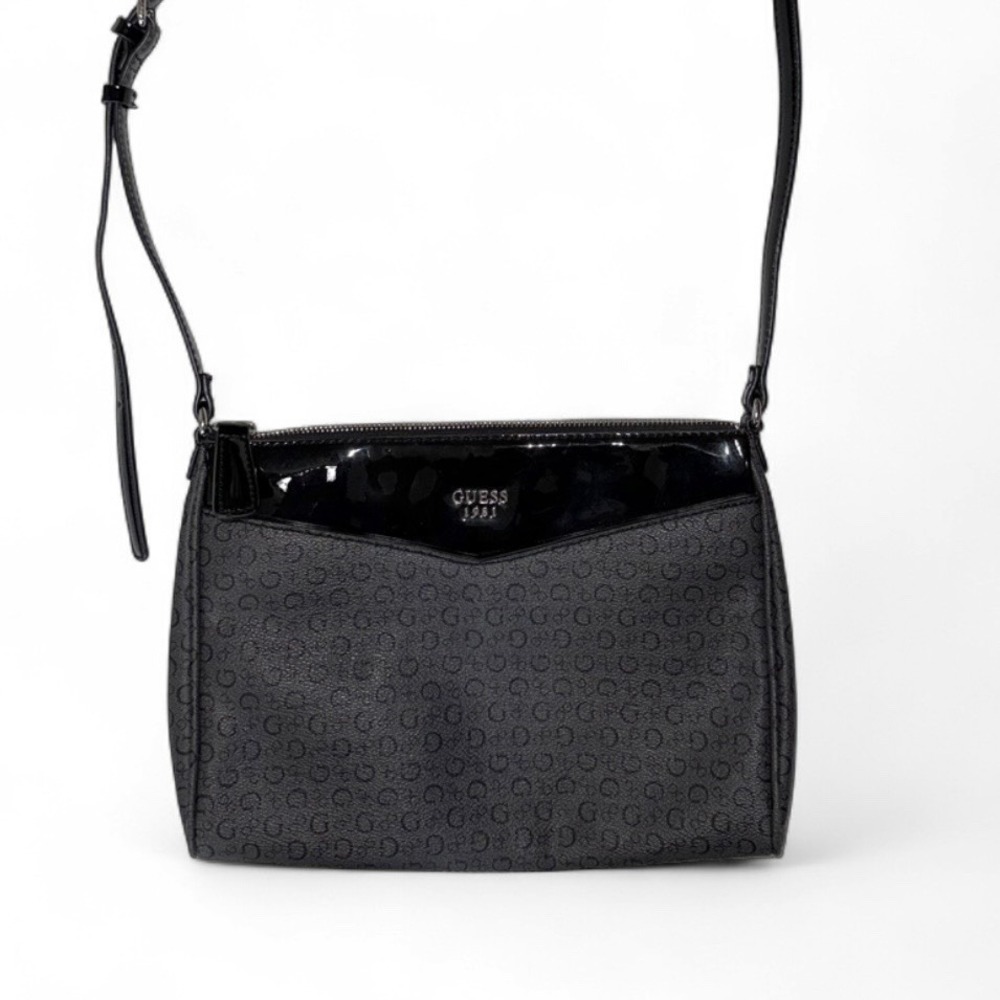 GUESS Black G Logo Monogram Crossbody Shoulder Bag Y2K Adjustable Zip Top Purse